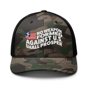 No Weapon Formed Against U.S. Camouflage trucker hat (3 colors)